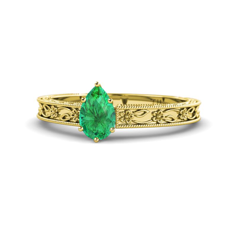Florie Classic 7x5 mm Pear Shape Emerald Solitaire Engagement Ring 