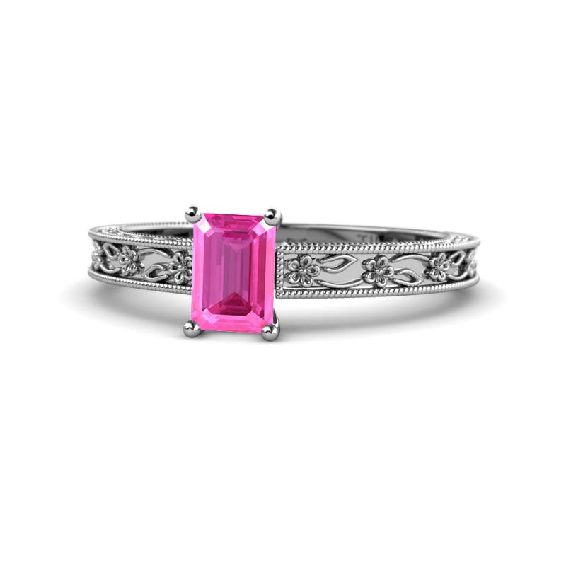 Florie Classic 7x5 mm Emerald Cut Pink Sapphire Solitaire Engagement Ring 