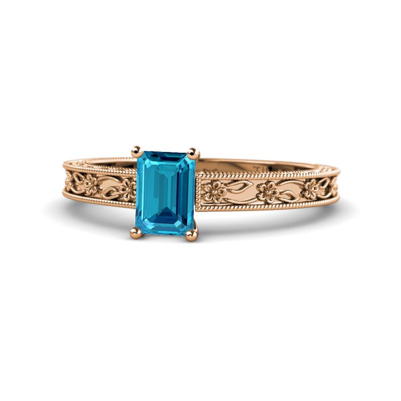 Florie Classic 7x5 mm Emerald Cut London Blue Topaz Solitaire Engagement Ring 