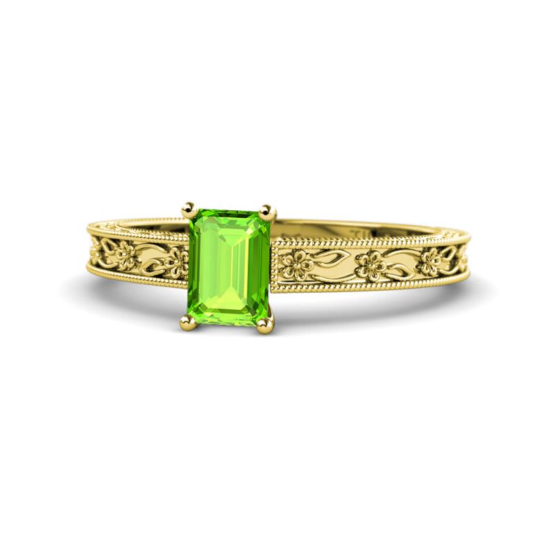 Florie Classic 7x5 mm Emerald Cut Peridot Solitaire Engagement Ring 