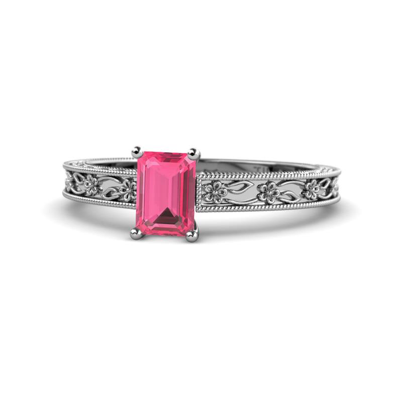 Florie Classic 7x5 mm Emerald Cut Pink Tourmaline Solitaire Engagement Ring 
