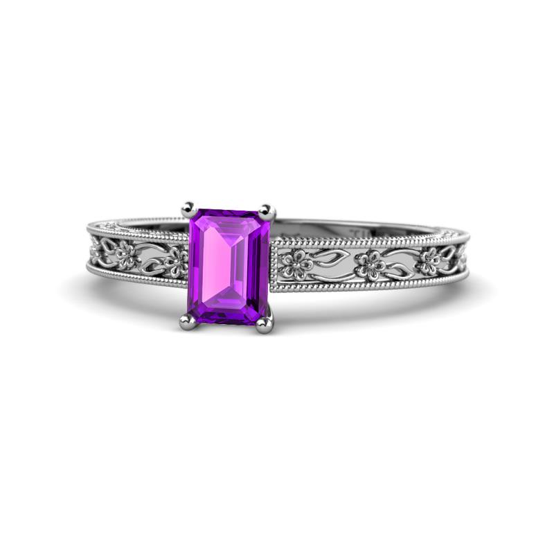 Florie Classic 7x5 mm Emerald Cut Amethyst Solitaire Engagement Ring 