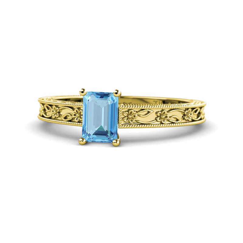 Florie Classic 7x5 mm Emerald Cut Blue Topaz Solitaire Engagement Ring 