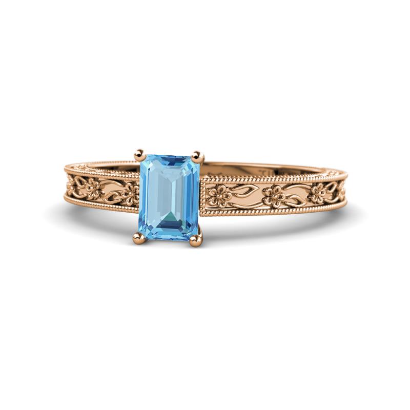 Florie Classic 7x5 mm Emerald Cut Blue Topaz Solitaire Engagement Ring 