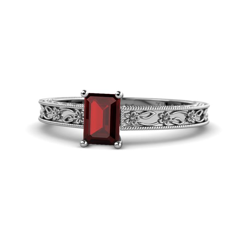 Florie Classic 7x5 mm Emerald Cut Red Garnet Solitaire Engagement Ring 