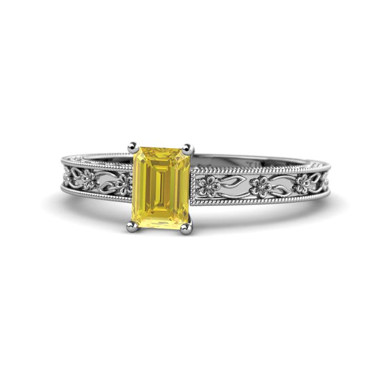 Florie Classic 7x5 mm Emerald Cut Yellow Sapphire Solitaire Engagement Ring 
