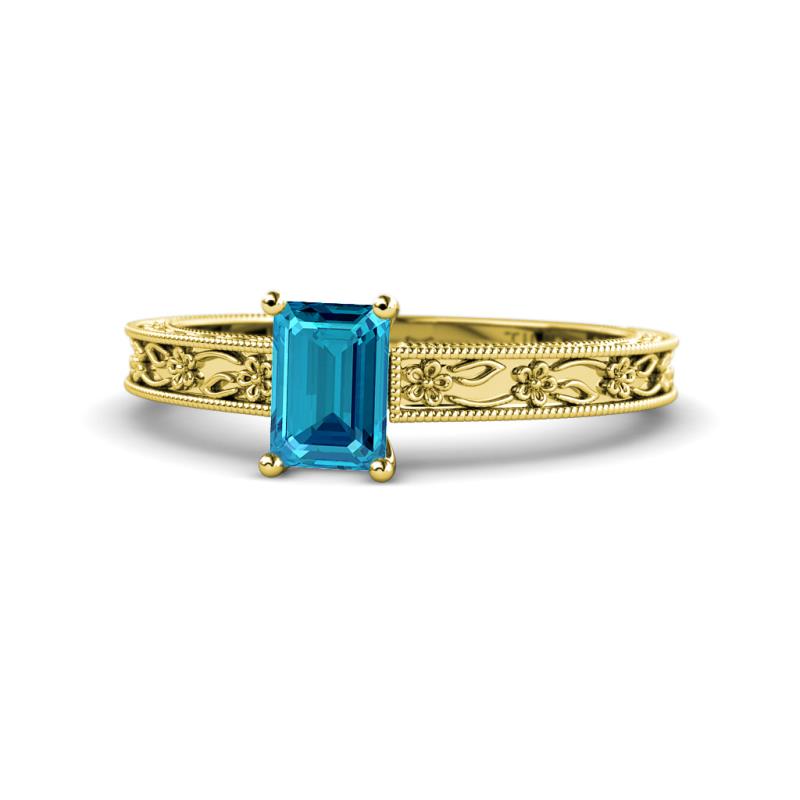 Florie Classic 7x5 mm Emerald Cut London Blue Topaz Solitaire Engagement Ring 