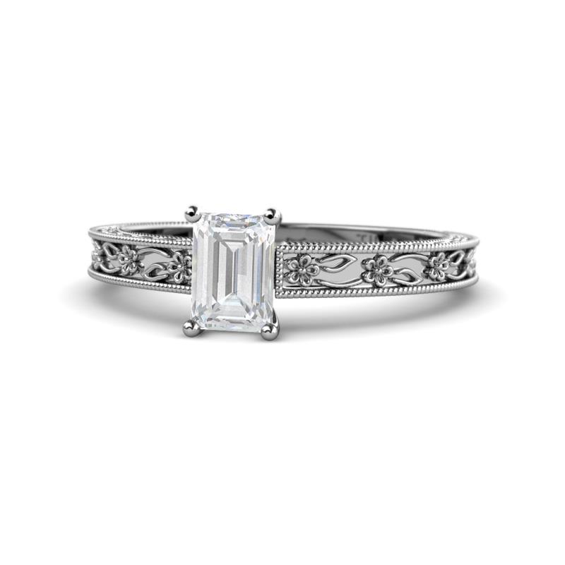 Florie Classic 7x5 mm Emerald Cut White Sapphire Solitaire Engagement Ring 