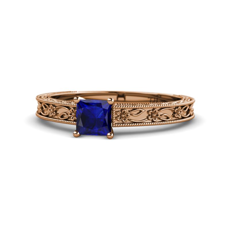 Florie Classic Princess Cut Blue Sapphire Solitaire Engagement Ring 