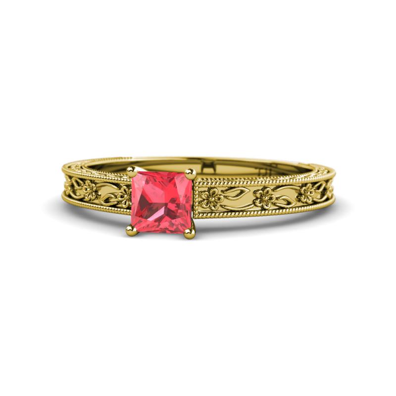 Florie Classic 5.5 mm Princess Cut Pink Tourmaline Solitaire Engagement Ring 