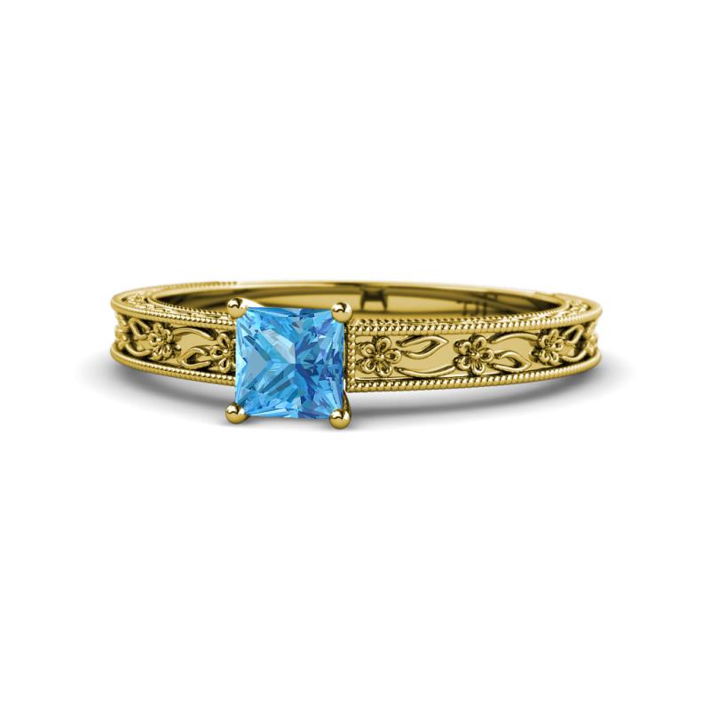 Florie Classic 5.5 mm Princess Cut Blue Topaz Solitaire Engagement Ring 