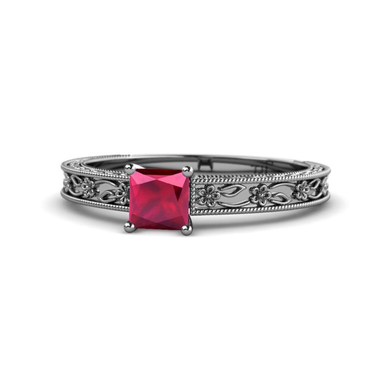 Florie Classic Princess Cut Ruby Solitaire Engagement Ring 