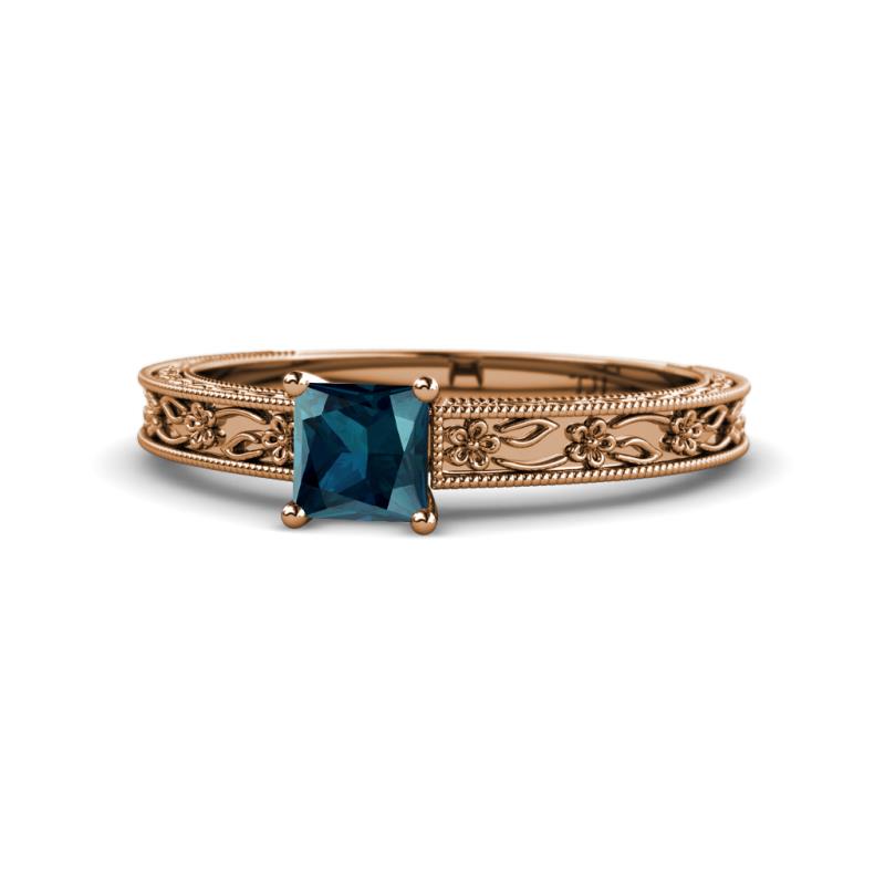 Florie Classic 5.5 mm Princess Cut Blue Diamond Solitaire Engagement Ring 