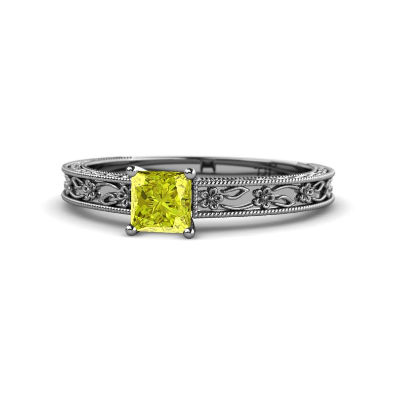 Florie Classic 5.5 mm Princess Cut Yellow Diamond Solitaire Engagement Ring 