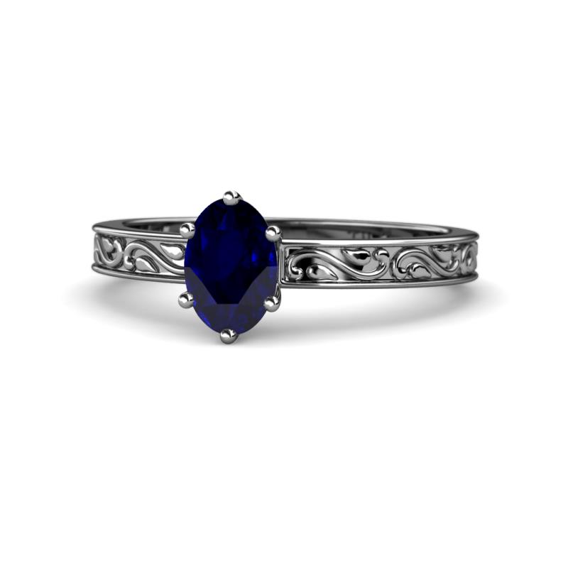 Cael Classic 7x5 mm Oval Shape Blue Sapphire Solitaire Engagement Ring 