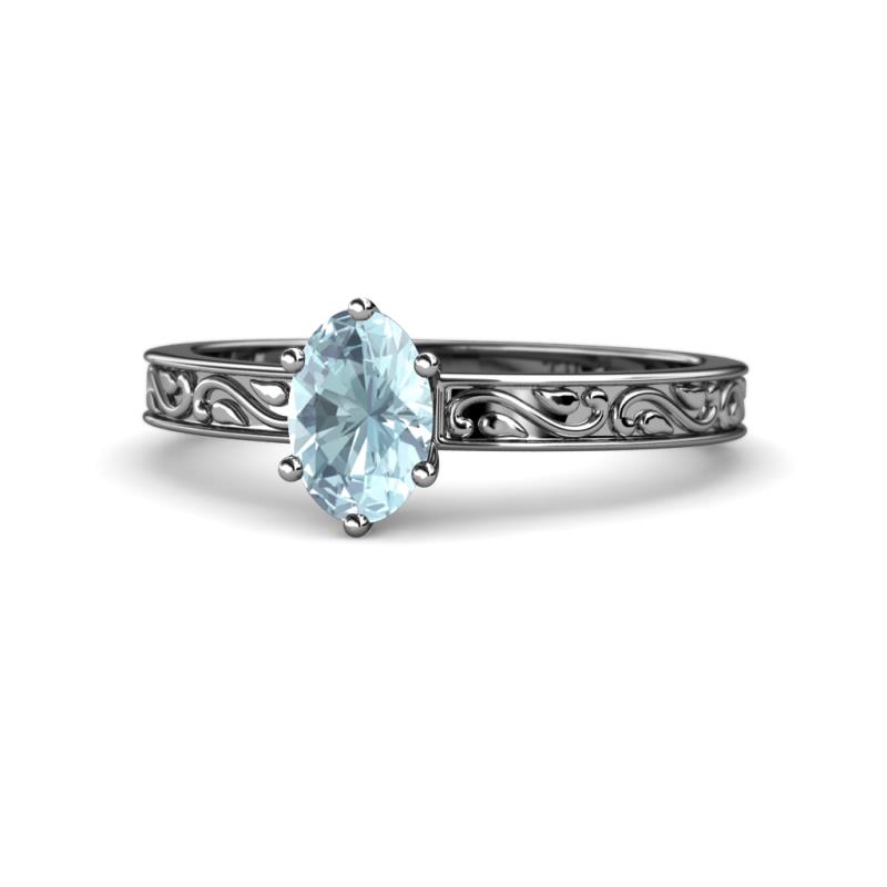 Cael Classic 7x5 mm Oval Shape Aquamarine Solitaire Engagement Ring 