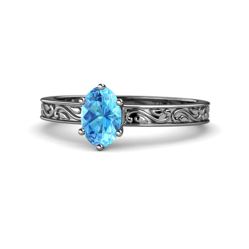 Cael Classic 7x5 mm Oval Shape Blue Topaz Solitaire Engagement Ring 