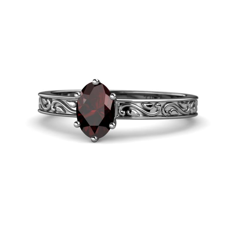 Cael Classic 7x5 mm Oval Shape Red Garnet Solitaire Engagement Ring 