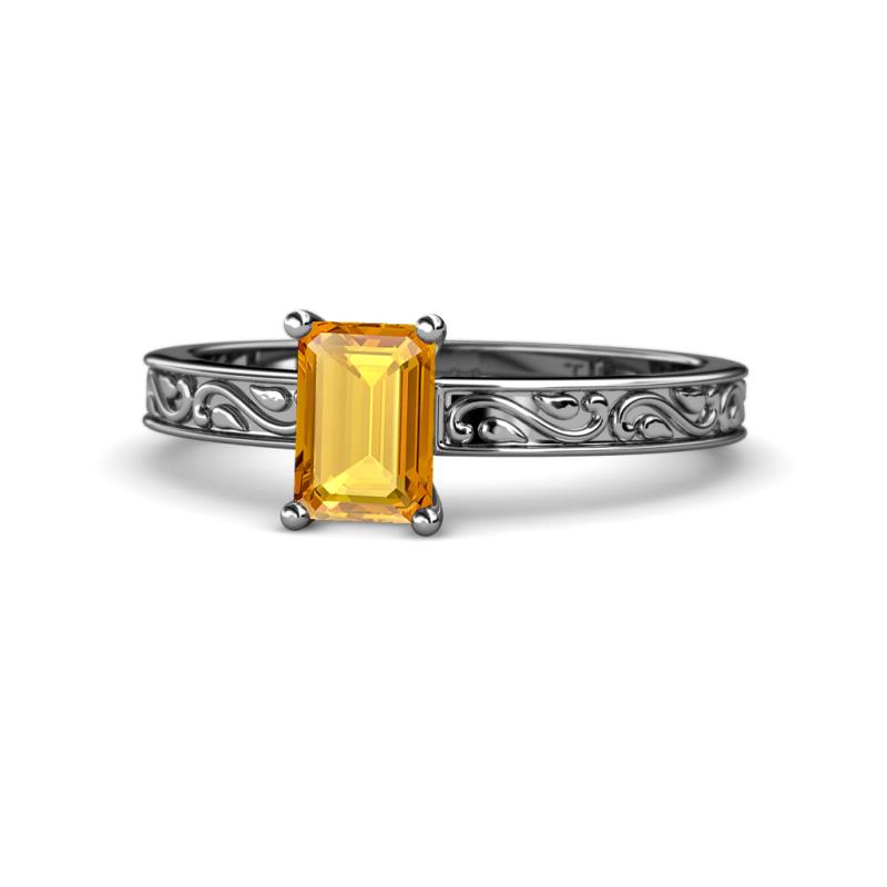Cael Classic 7x5 mm Emerald Shape Citrine Solitaire Engagement Ring 
