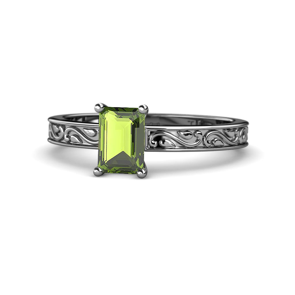 Cael Classic 7x5 mm Emerald Shape Peridot Solitaire Engagement Ring 