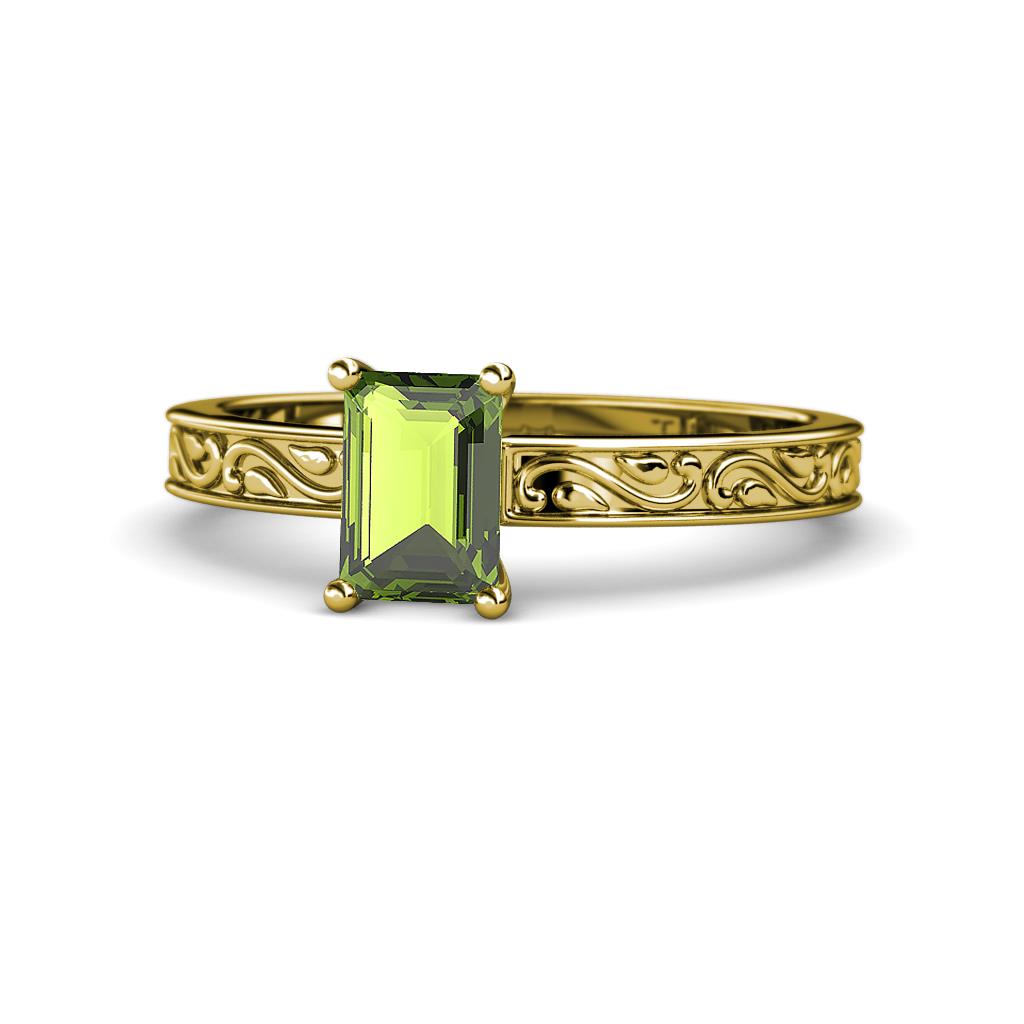 Cael Classic 7x5 mm Emerald Shape Peridot Solitaire Engagement Ring 