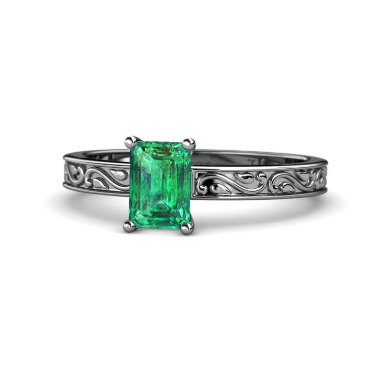 Cael Classic 7x5 mm Emerald Shape Emerald Solitaire Engagement Ring 