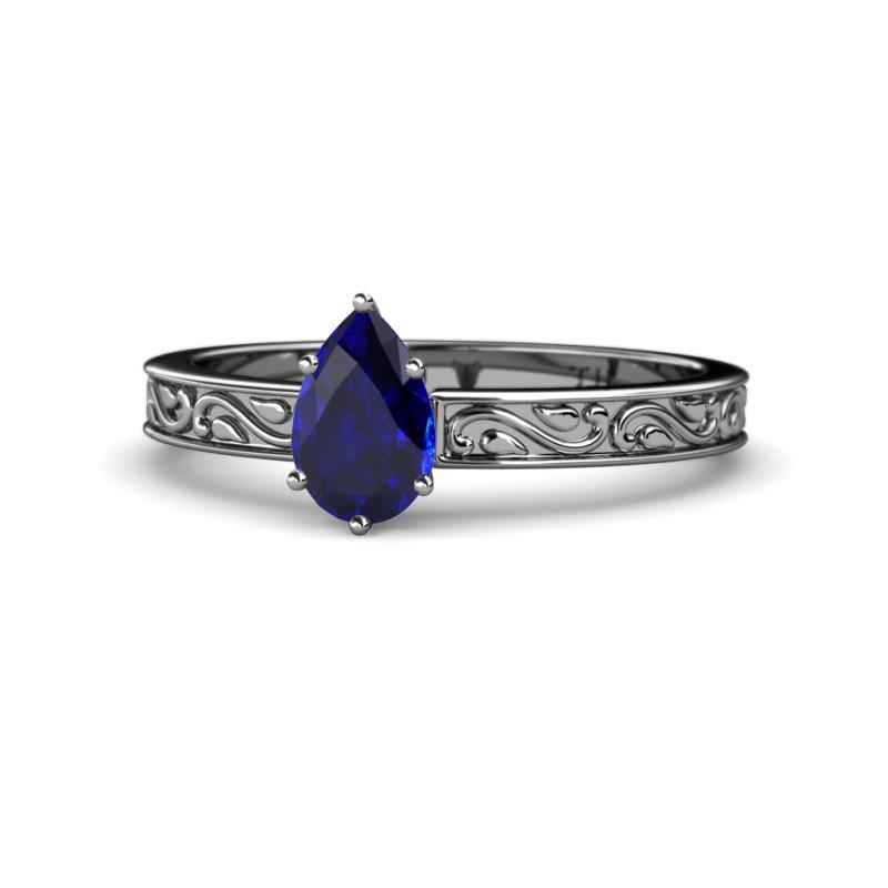 Cael Classic 7x5 mm Pear Shape Blue Sapphire Solitaire Engagement Ring 