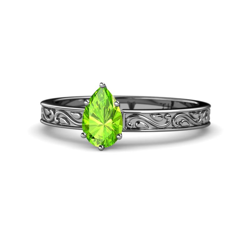 Cael Classic 7x5 mm Pear Shape Peridot Solitaire Engagement Ring 