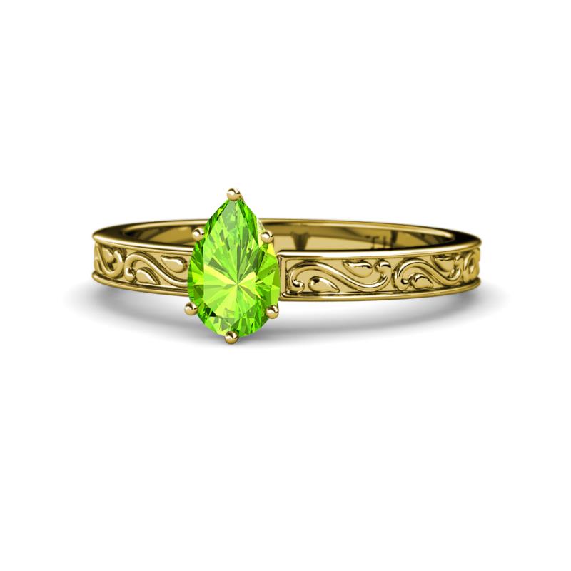 Cael Classic 7x5 mm Pear Shape Peridot Solitaire Engagement Ring 