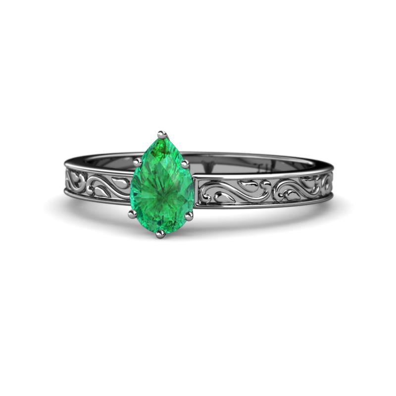 Cael Classic 7x5 mm Pear Shape Emerald Solitaire Engagement Ring 