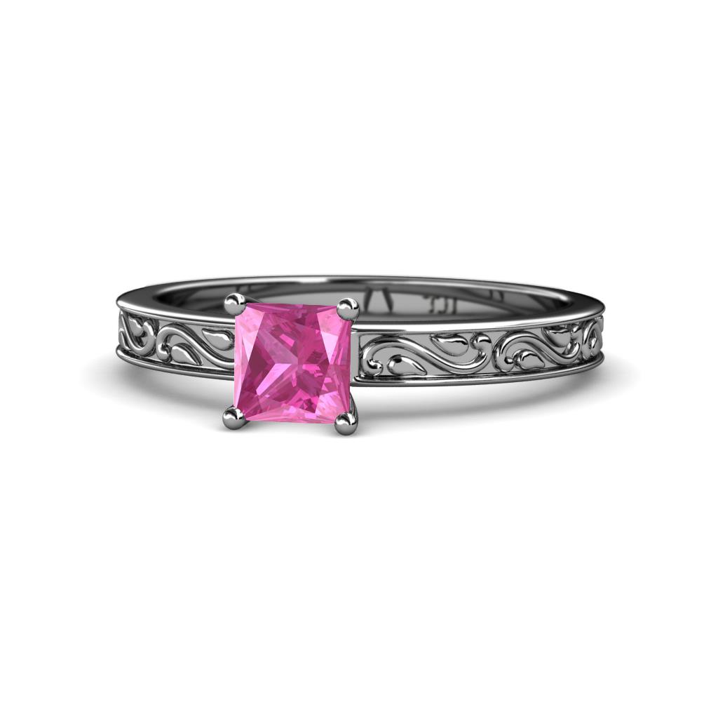 Cael Classic 5.5 mm Princess Cut Lab Created Pink Sapphire Solitaire Engagement Ring 