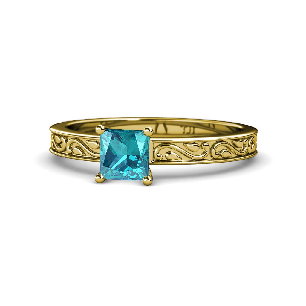 Cael Classic 5.5 mm Princess Cut London Blue Topaz Solitaire Engagement Ring 