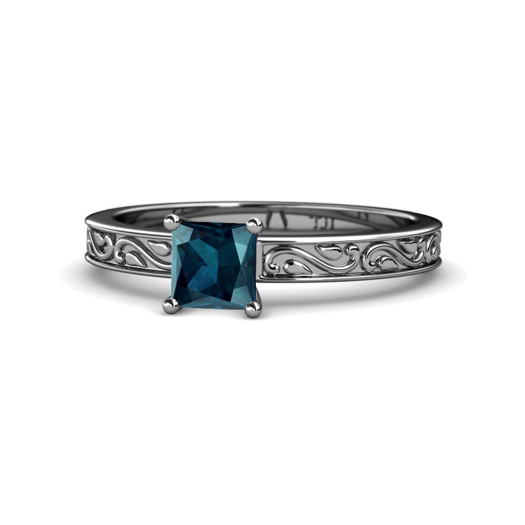 Cael Classic 5.5 mm Princess Cut Blue Diamond Solitaire Engagement Ring 