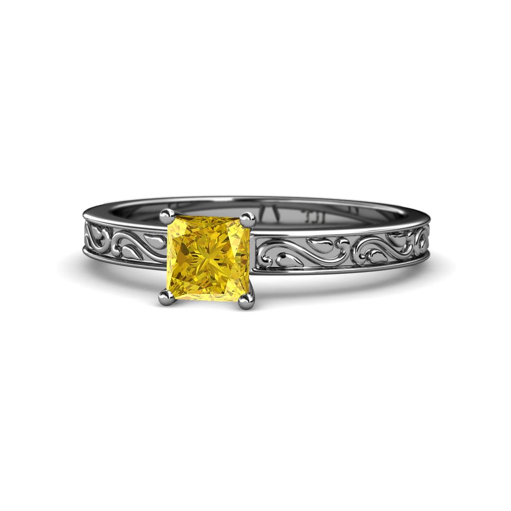 Cael Classic 5.5 mm Princess Cut Lab Created Yellow Sapphire Solitaire Engagement Ring 