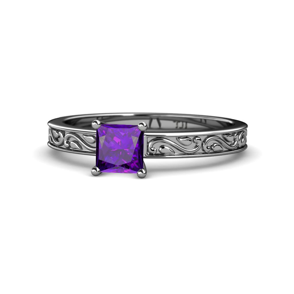 Cael Classic 5.5 mm Princess Cut Amethyst Solitaire Engagement Ring 
