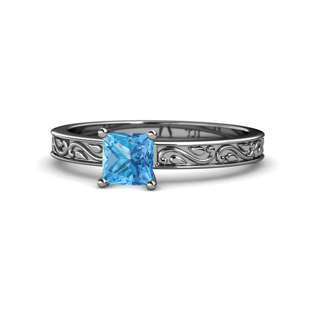 Cael Classic 5.5 mm Princess Cut Blue Topaz Solitaire Engagement Ring 