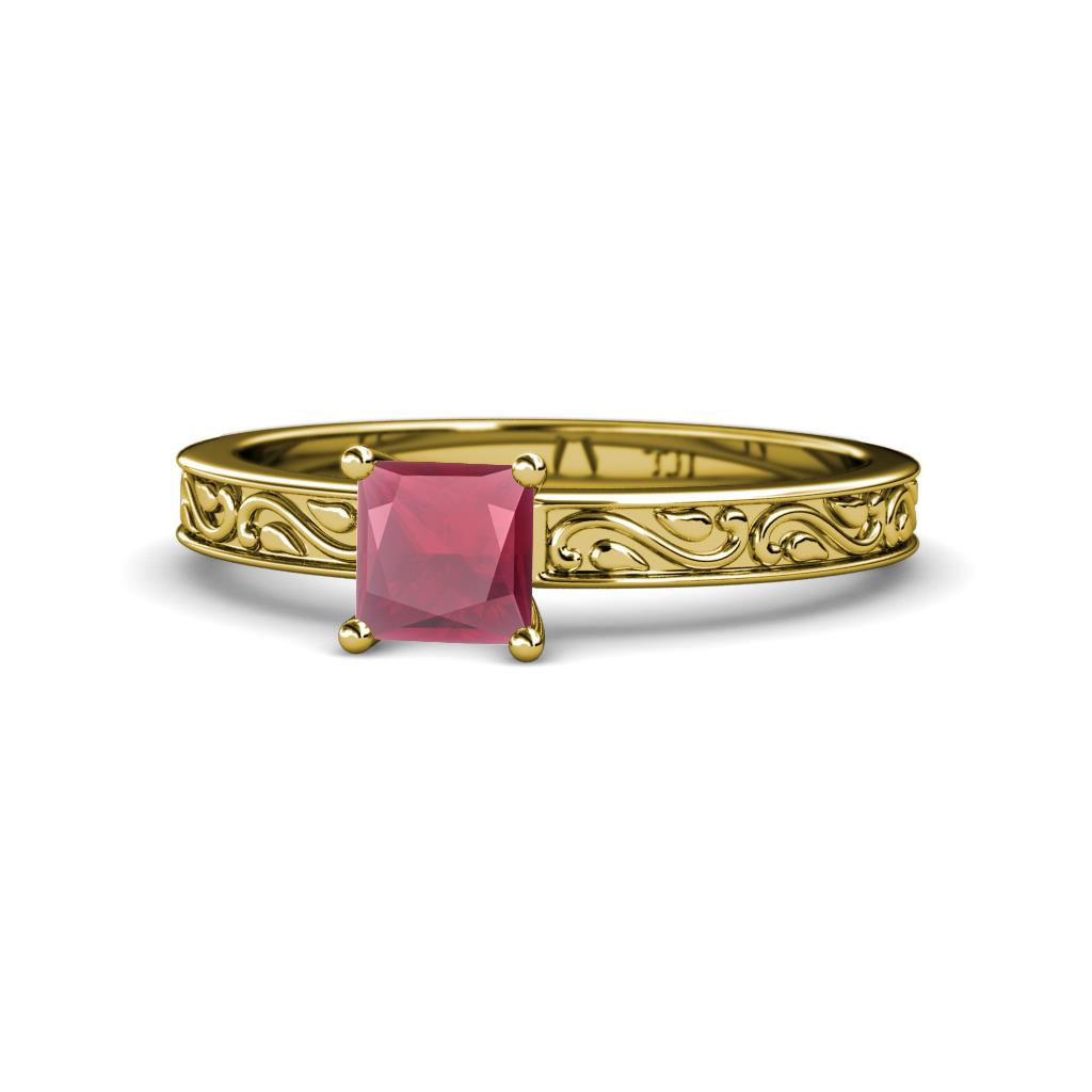 Cael Classic 5.5 mm Princess Cut Rhodolite Garnet Solitaire Engagement Ring 