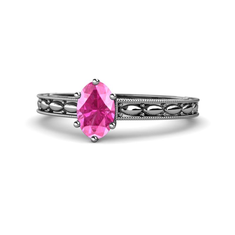 Rachel Classic 7x5 mm Oval Shape Pink Sapphire Solitaire Engagement Ring 