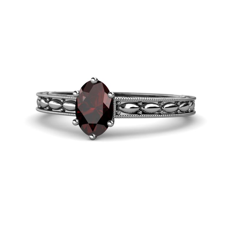 Rachel Classic 7x5 mm Oval Shape Red Garnet Solitaire Engagement Ring 