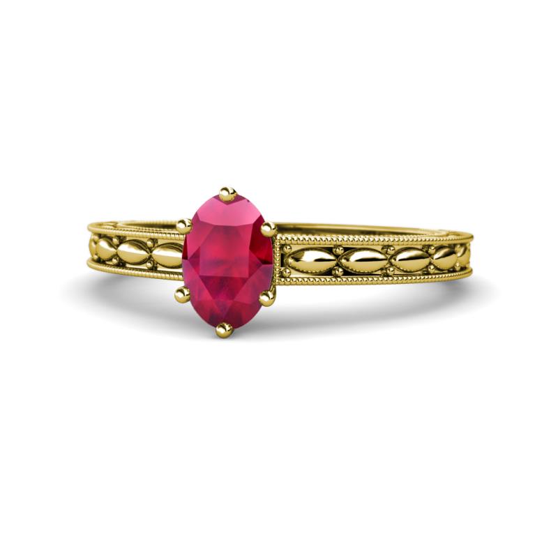 Rachel Classic 7x5 mm Oval Shape Ruby Solitaire Engagement Ring 