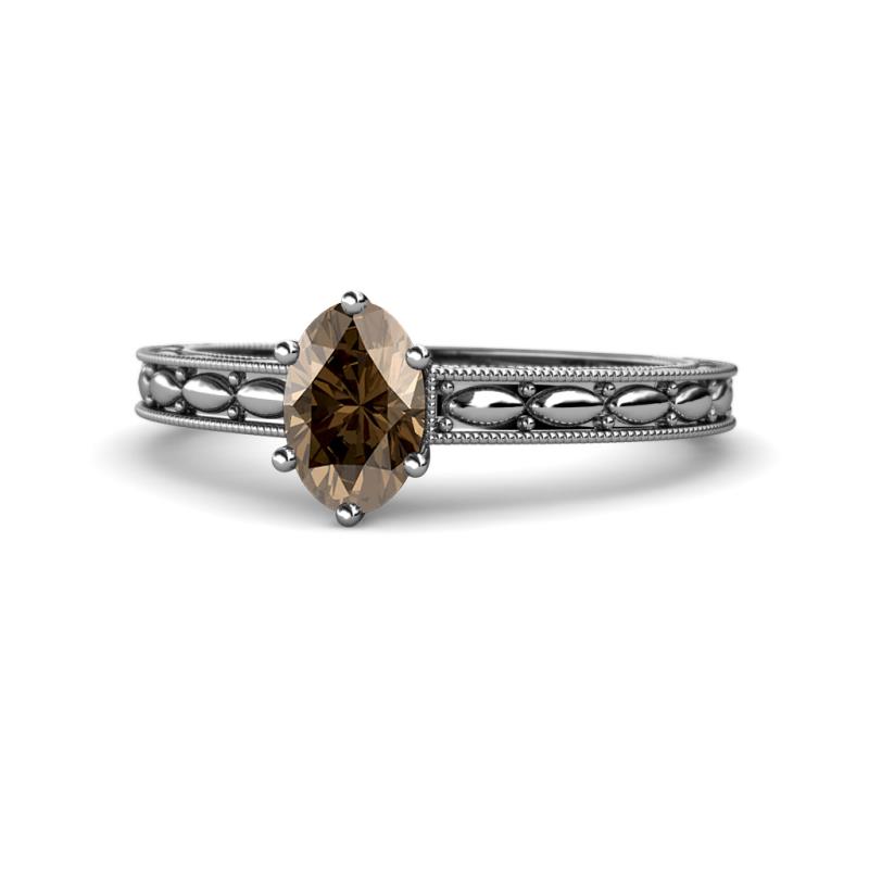 Rachel Classic 7x5 mm Oval Shape Smoky Quartz Solitaire Engagement Ring 