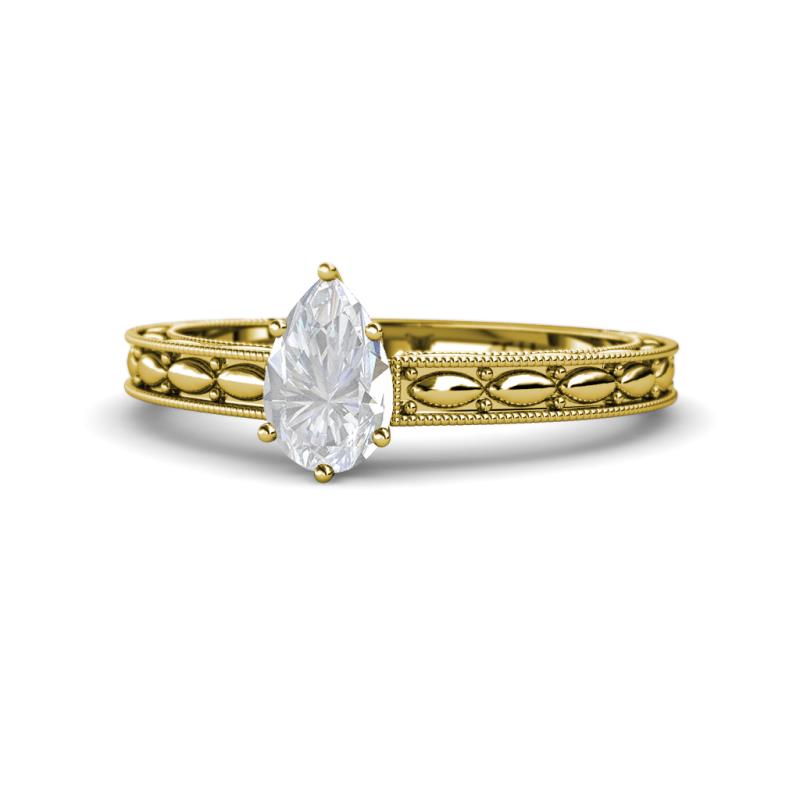 Rachel Classic 7x5 mm Pear Shape White Sapphire Solitaire Engagement Ring 