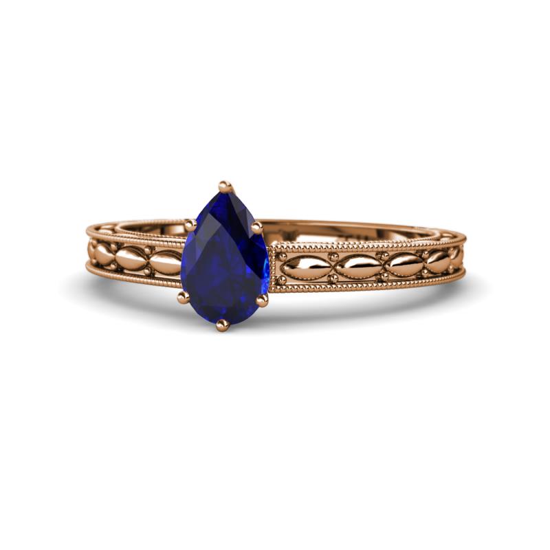 Rachel Classic 7x5 mm Pear Shape Blue Sapphire Solitaire Engagement Ring 