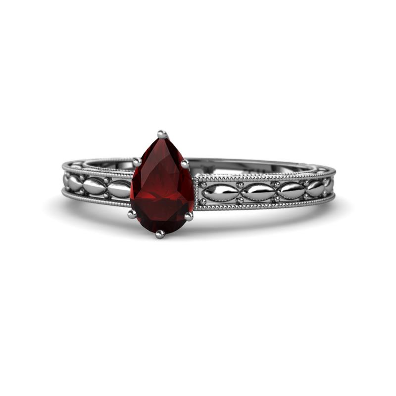 Rachel Classic 7x5 mm Pear Shape Red Garnet Solitaire Engagement Ring 