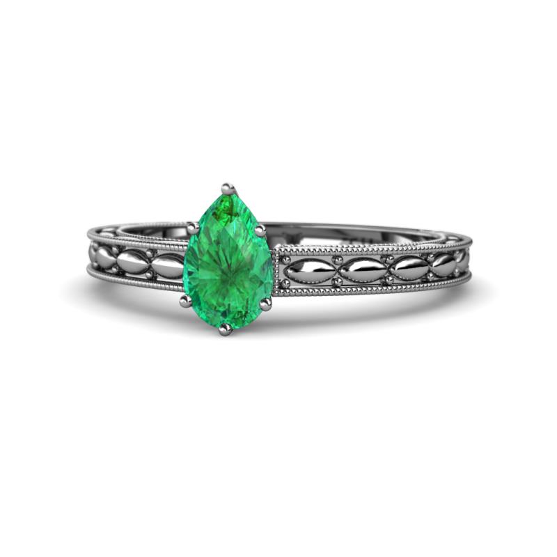 Rachel Classic 7x5 mm Pear Shape Emerald Solitaire Engagement Ring 
