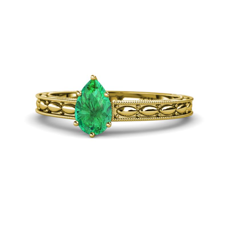 Rachel Classic 7x5 mm Pear Shape Emerald Solitaire Engagement Ring 