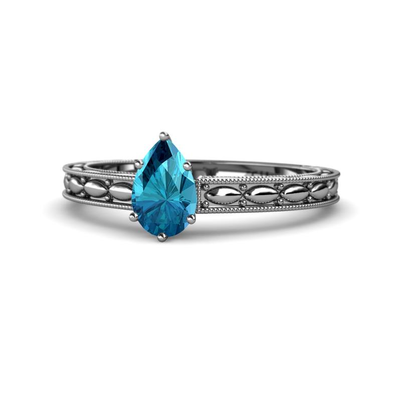 Rachel Classic 7x5 mm Pear Shape London Blue Topaz Solitaire Engagement Ring 