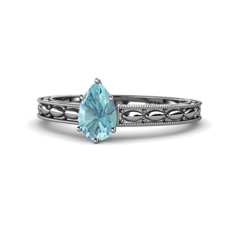 Rachel Classic 7x5 mm Pear Shape Aquamarine Solitaire Engagement Ring 