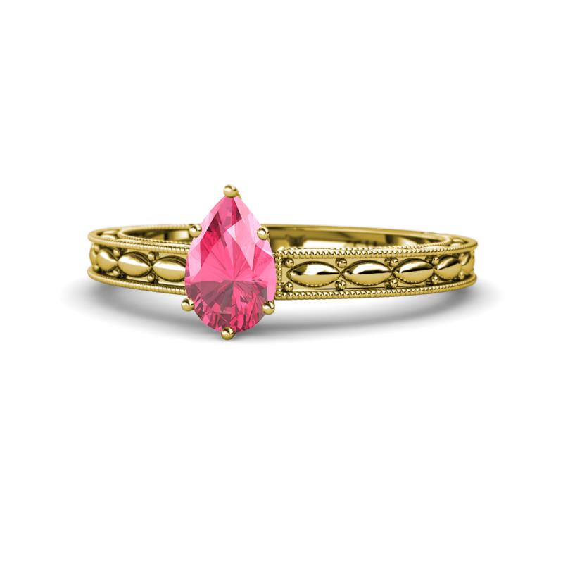 Rachel Classic 7x5 mm Pear Shape Pink Tourmaline Solitaire Engagement Ring 