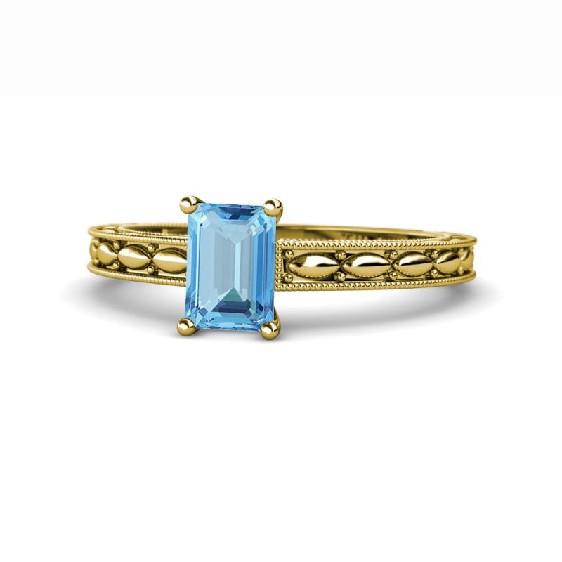 Rachel Classic 7x5 mm Emerald Shape Blue Topaz Solitaire Engagement Ring 